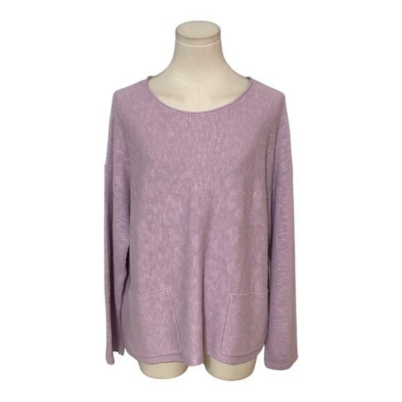 Eileen Fisher Organic Linen Cotton Slub Round Neck Top M L Lavender Purple Shirt - Picture 4 of 9